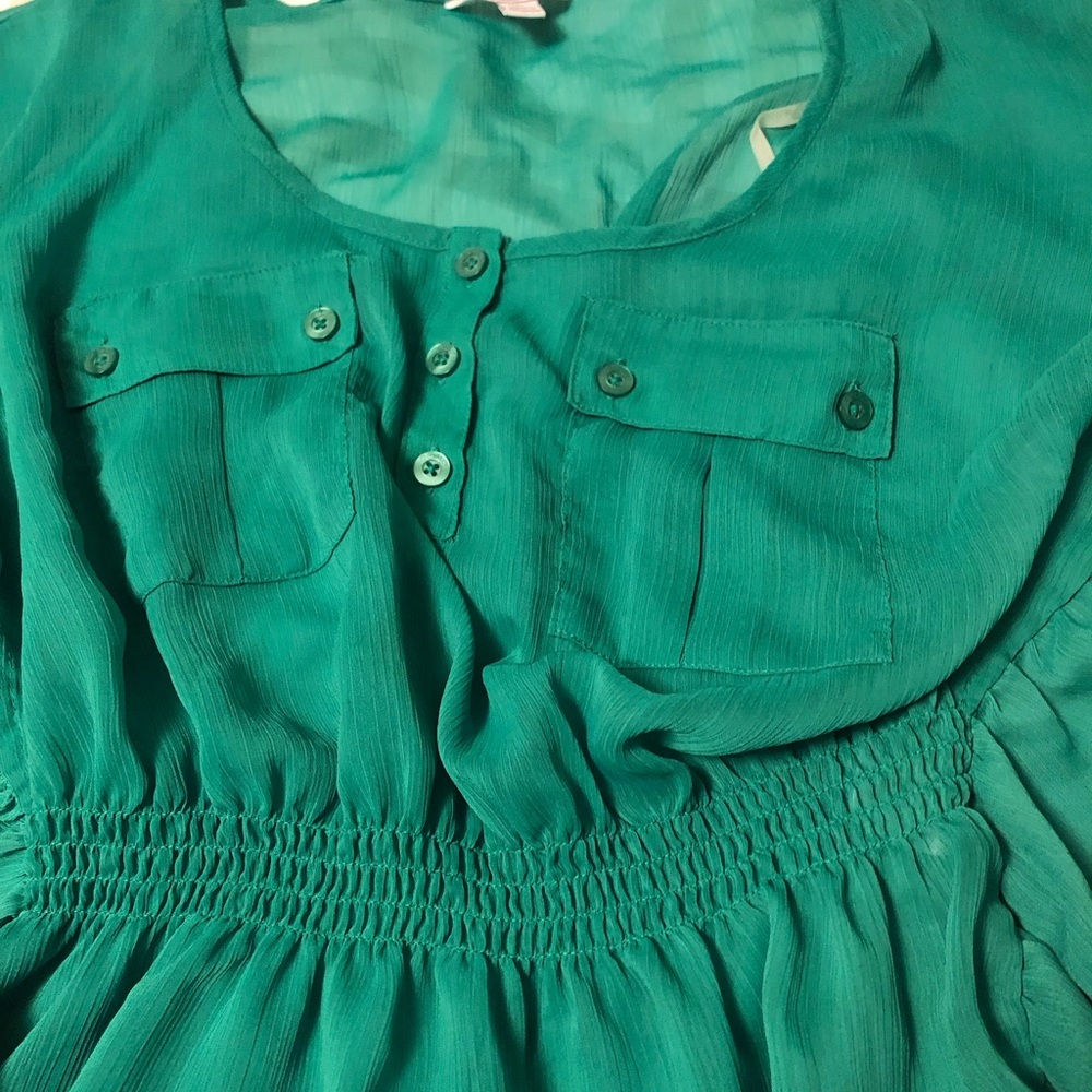Candie's Teal Green Button-Front Blouse